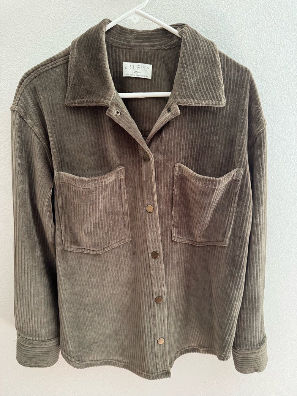 Z Supply Corduroy Button-Front Utility Jacket in Olive Green